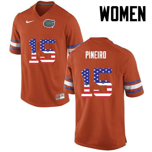 NCAA Florida Gators Eddy Pineiro Women's #15 USA Flag Fashion Nike Orange Stitched Authentic College Football Jersey TOI1564XJ
